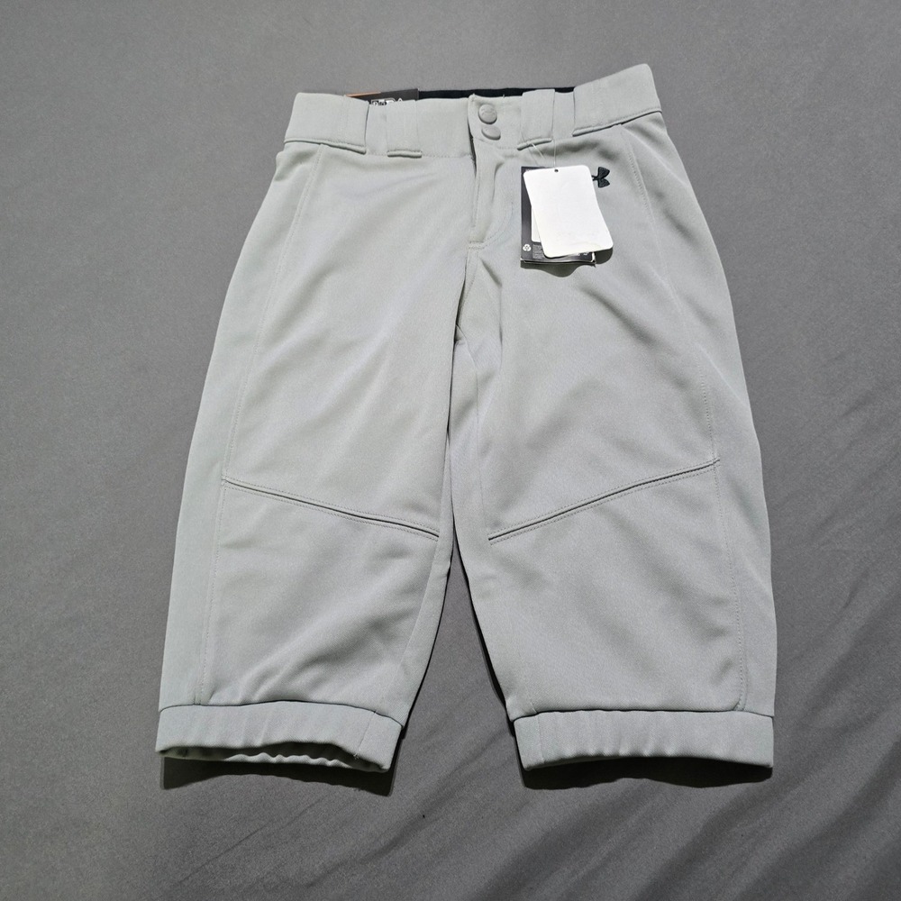 new Under Armour Softball Pants Youth Small Grey Cropped 4-Way Stretch